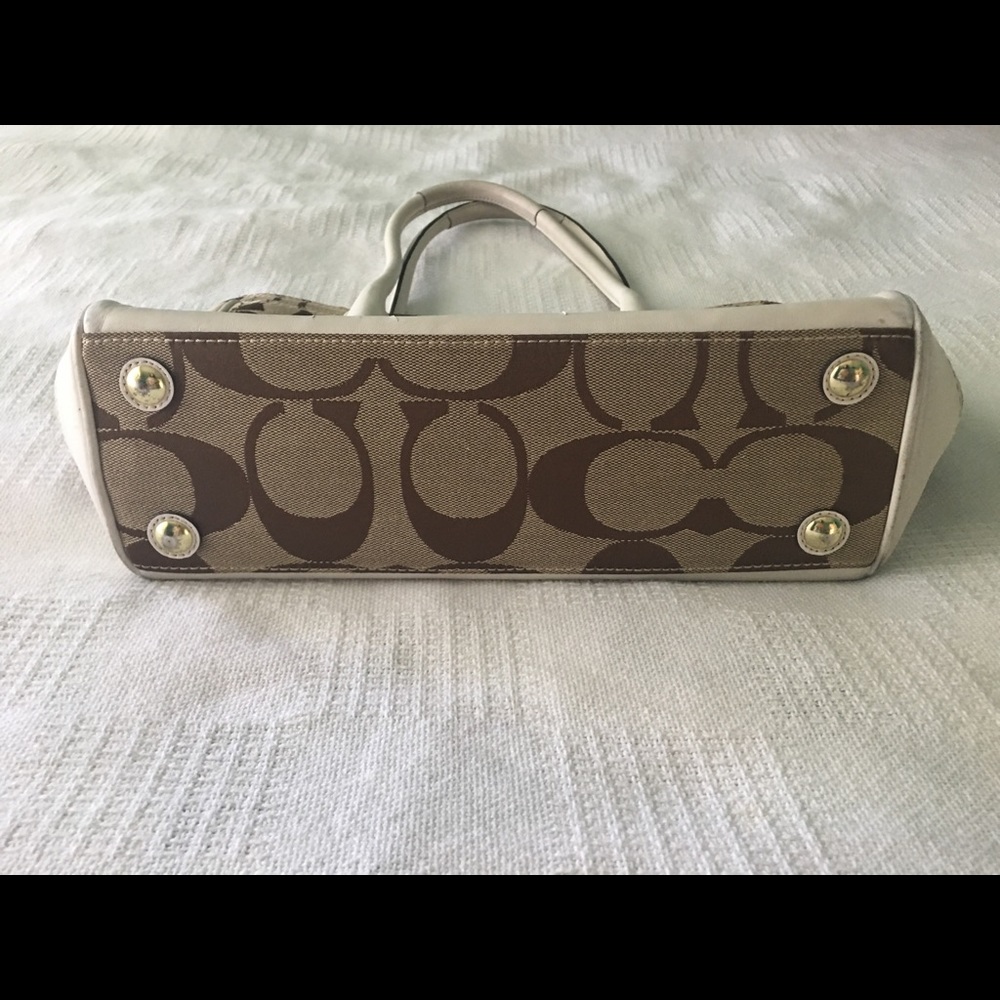 White Leather Coach Signature Satchel Purse - Picture 2 of 5